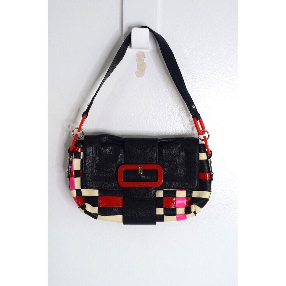 Kate Spade New York Leather Shoulder Bag y2K Weave Blue Pink Red White Flap